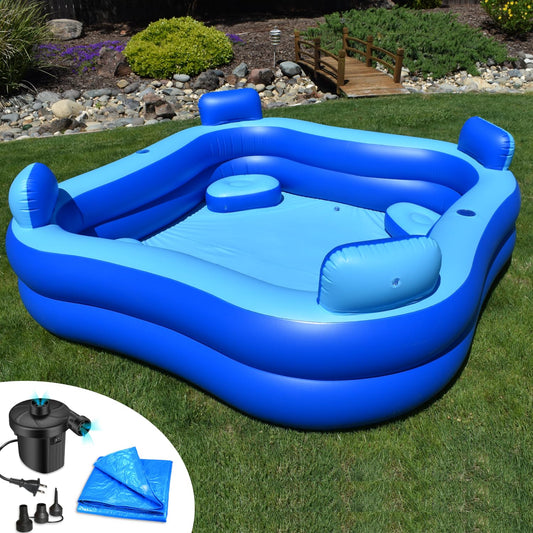 Inflatable Pool with Seats and Headrests 8' x 8'